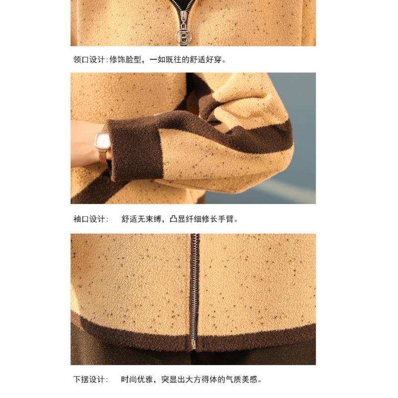 Women's New Style of Scattered Zipper Hooded Fashionable Age-reducing Knitted Top Double-sided Wool Jacket