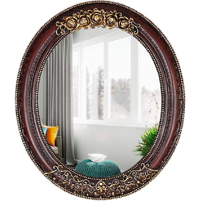 Овальное винтажное зеркало из смолы, настенное декоративное зеркало для прихожей, коридора, спальни, овальное зеркало 11,8x10 дюймов (черный) коричневый