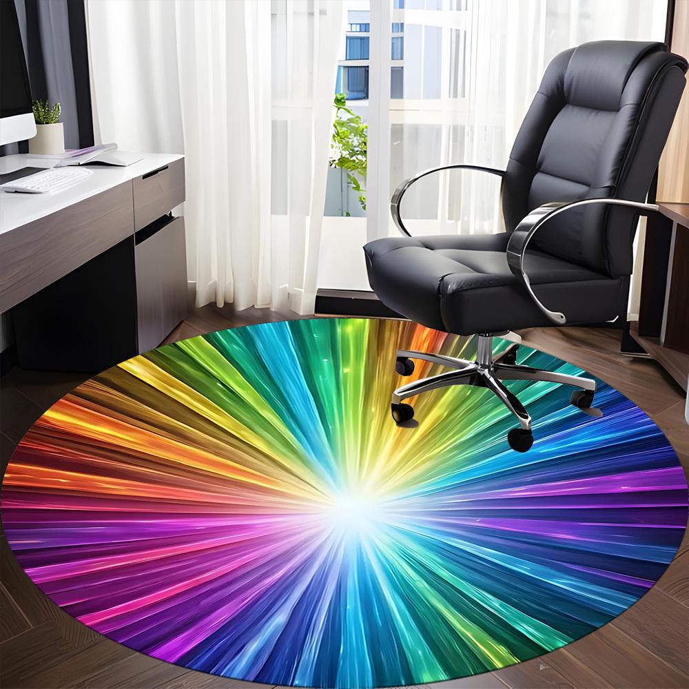 1pc Rainbow Wheel Design Carpet for Office Non-Slip, Round Carpet, Soft & Comfortable, Carpet for Office, Lightweight Round Floor Mat