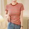 Striped T-shirt Women's Summer Short Sleeve New Pure Cotton Retro Top Slimming Bottom Shirt