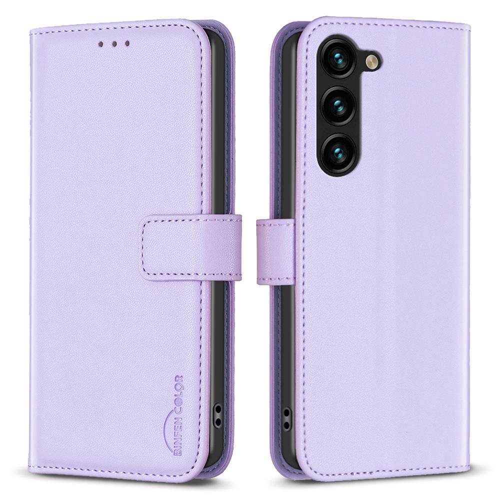 

BINFEN COLOR BF17 For Samsung Galaxy S23 Leather Phone Case Anti-drop Stand Wallet Cover Purple