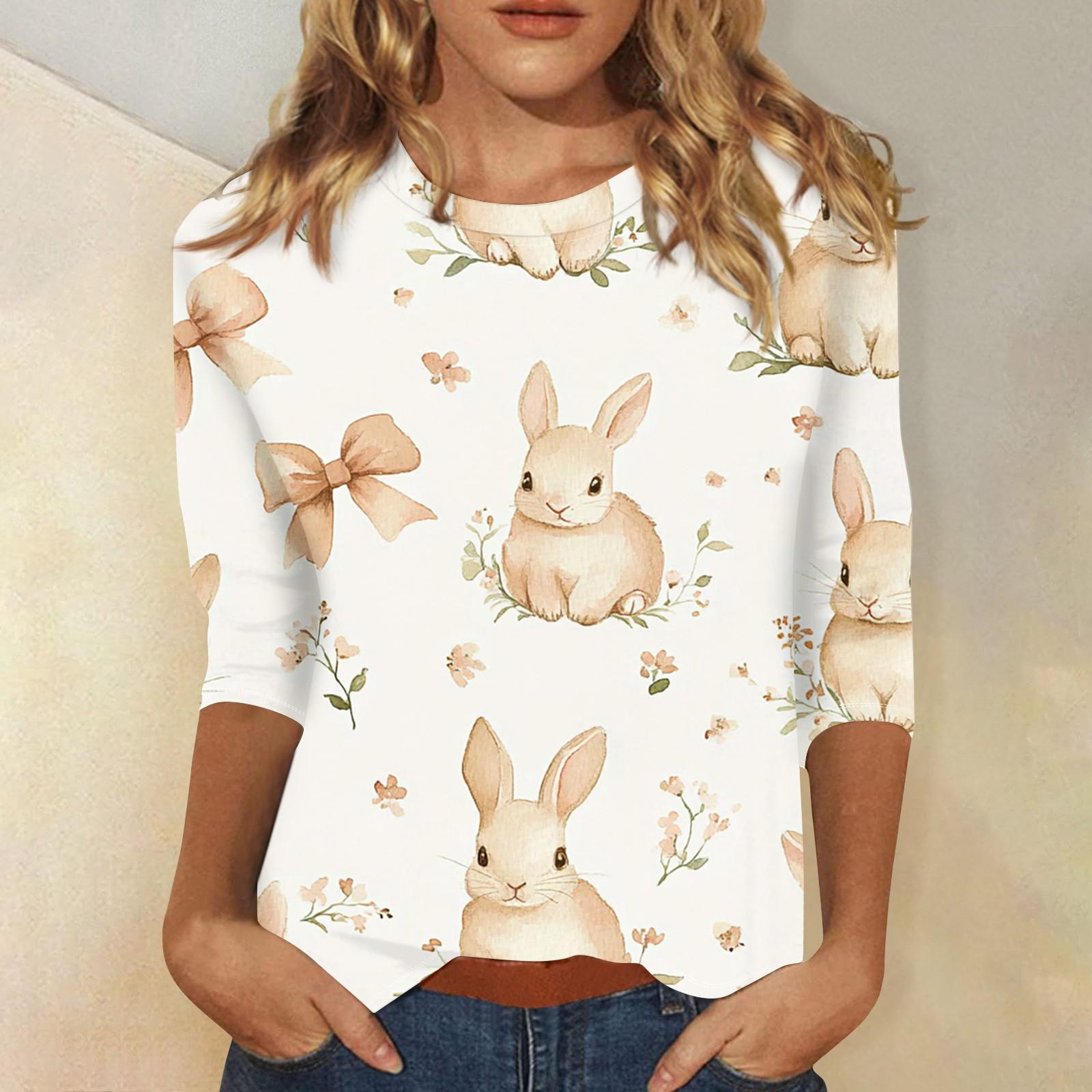 

Футболка женская с рукавом 3/4, повседневный топ с пасхальным принтом, футболка с круглым вырезом L