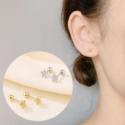 1 Paar einfache Ohrringe aus Gold und Silber, Mini-Blumen, Ohrstecker, Piercing-Schmuck