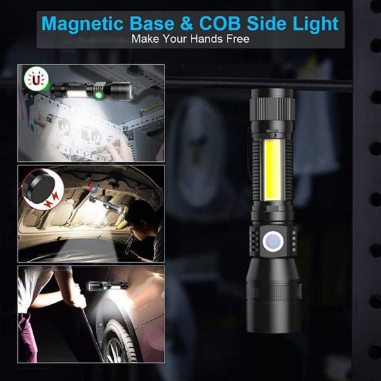 1 Set Camping Flashlight Zoomable High Brightness Waterproof Aluminum Alloy Powerful LED Flashlight USB Charging Torchlight Outdoor Supply