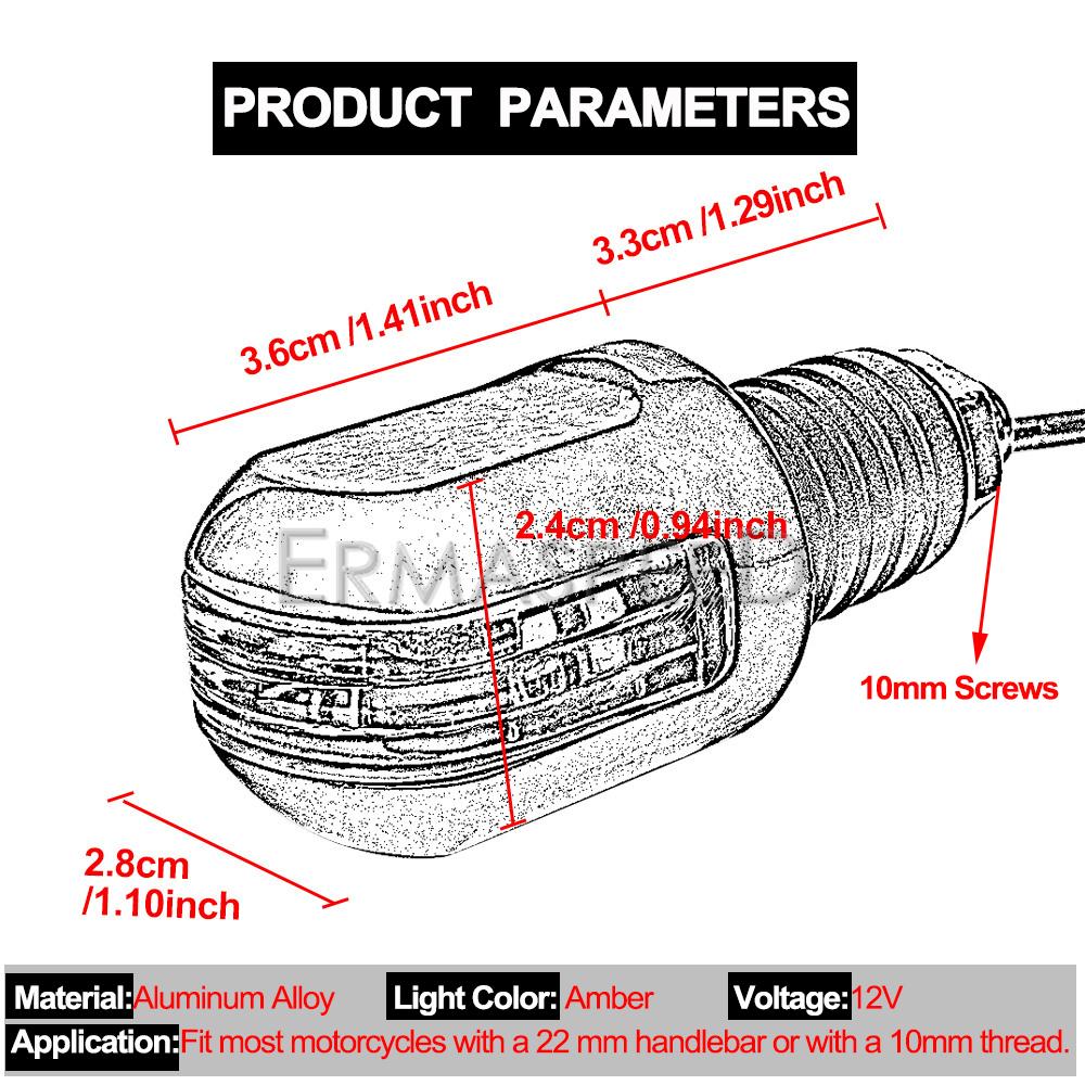 1 Pair CNC 7/8'' Motorcycle Handlebar End LED Light Amber Lamp Motorbike Indicators Turn Signal Brake Handle Bar Lights