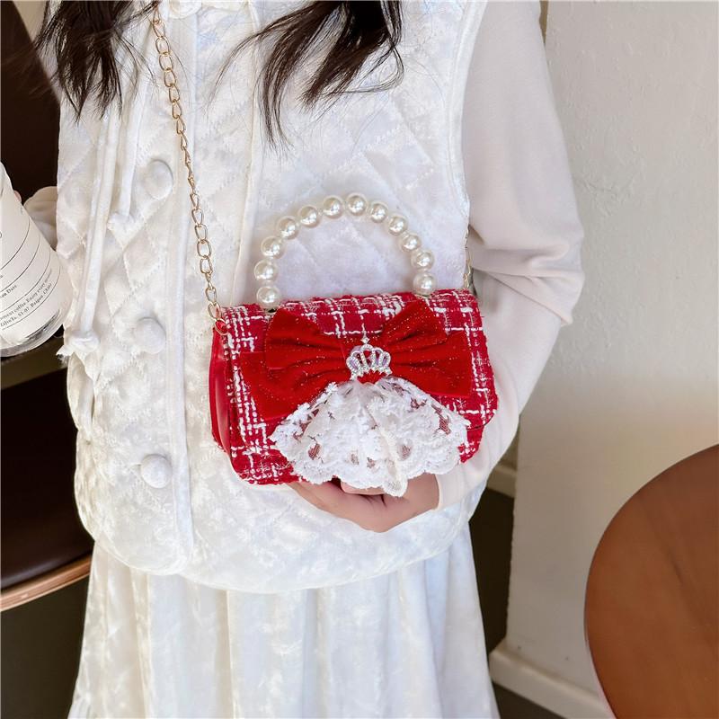 Eyecatching Kids Crossbody Bag Bright Red Pearl Princess Bag With Durable Antitheft Features