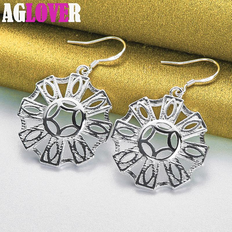 925 Sterling Silver Round Geometry Pendant Earring Jewelry