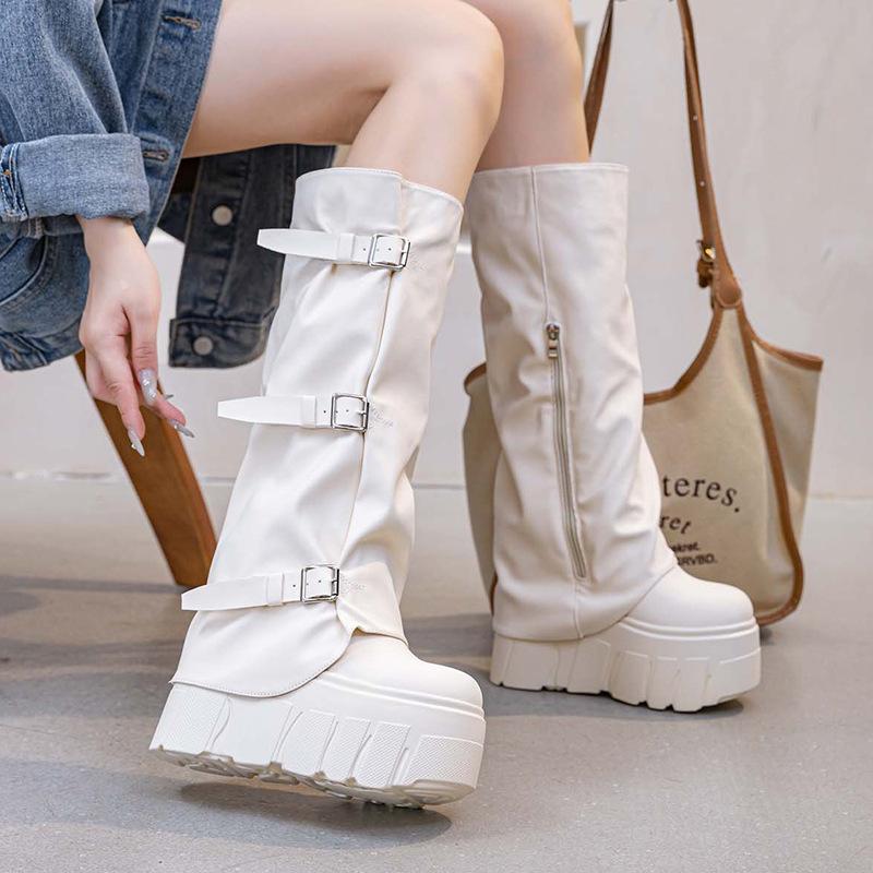 Long Boots In the Autumn and Winter of 2025, New Thick-soled Boots, High Boots for Women's Design, Belt Buckle Side Zipper But Knee