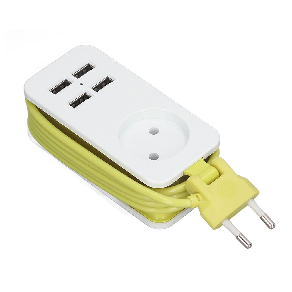 Steckdosenleiste 1200W 10A Feuerfest Adapter mit 4 USB-Anschlüssen für Smartphones Tablet