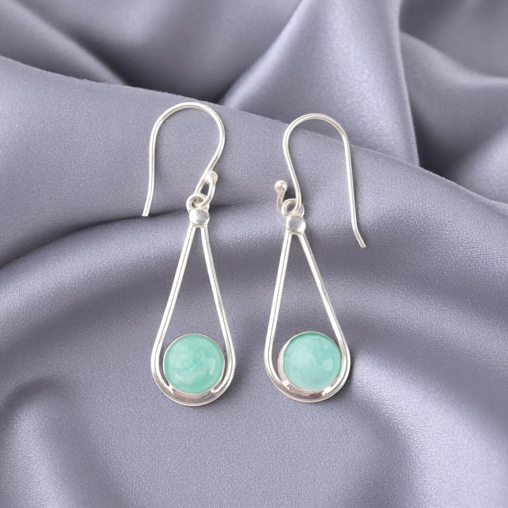 Amazonite Gemstone 925 Sterling Silver Jewelry Handmade Women Earrings 1.76" EE-126-24