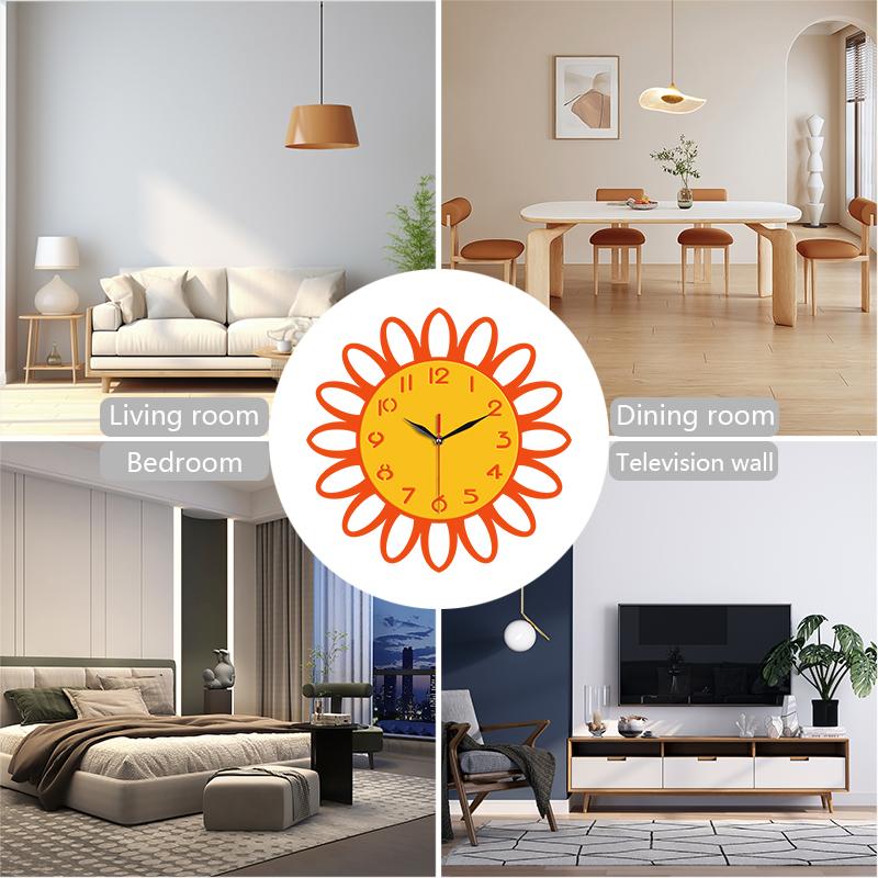 Cartoon hollowed out sunflower wall clock, creative countryside style, silent wall clock suitable for home, living room, and off