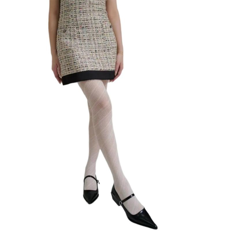 Aesthetic High Waist Fishnet Tights for Women Stretchy Pantyhose Elegant Hollowed Out Diagonal Stripe Mesh Stockings