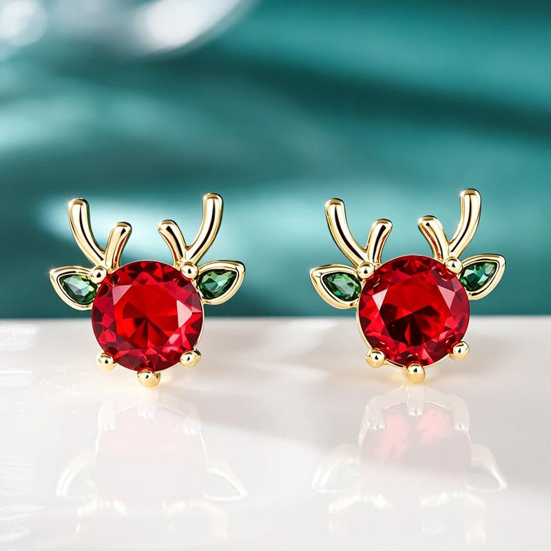 Cute Antler Shaped Women Stud Earrings Inlaid Shining CZ Christmas Elegant Accessories Festival Party Jewelry for Lady