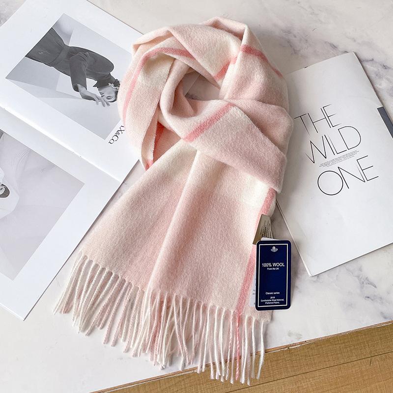 Fresh and advanced light pink blue scarf 100 pure wool women's autumn and winter cashmere scarf