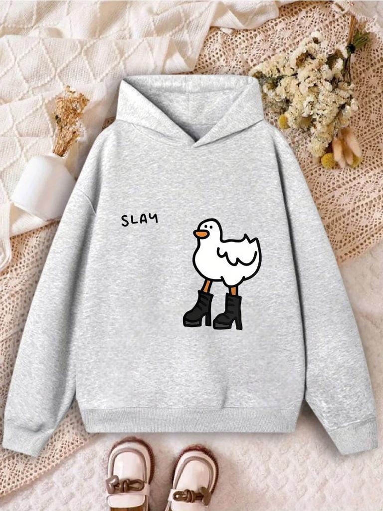 Girls Boys Letter Sweatshirt Pullover Hooded Top Casual Kids Funny Duck Hoodie Cute Cartoon Animal Graphic Print