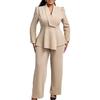 Damskie Zestawy 2-częściowe Plus Size Blazer z Długim Rękawem z Falbaną i Nierównym Dołem + Spodnie Garnitur Biznesowy Zestaw do Pracy Biurowej