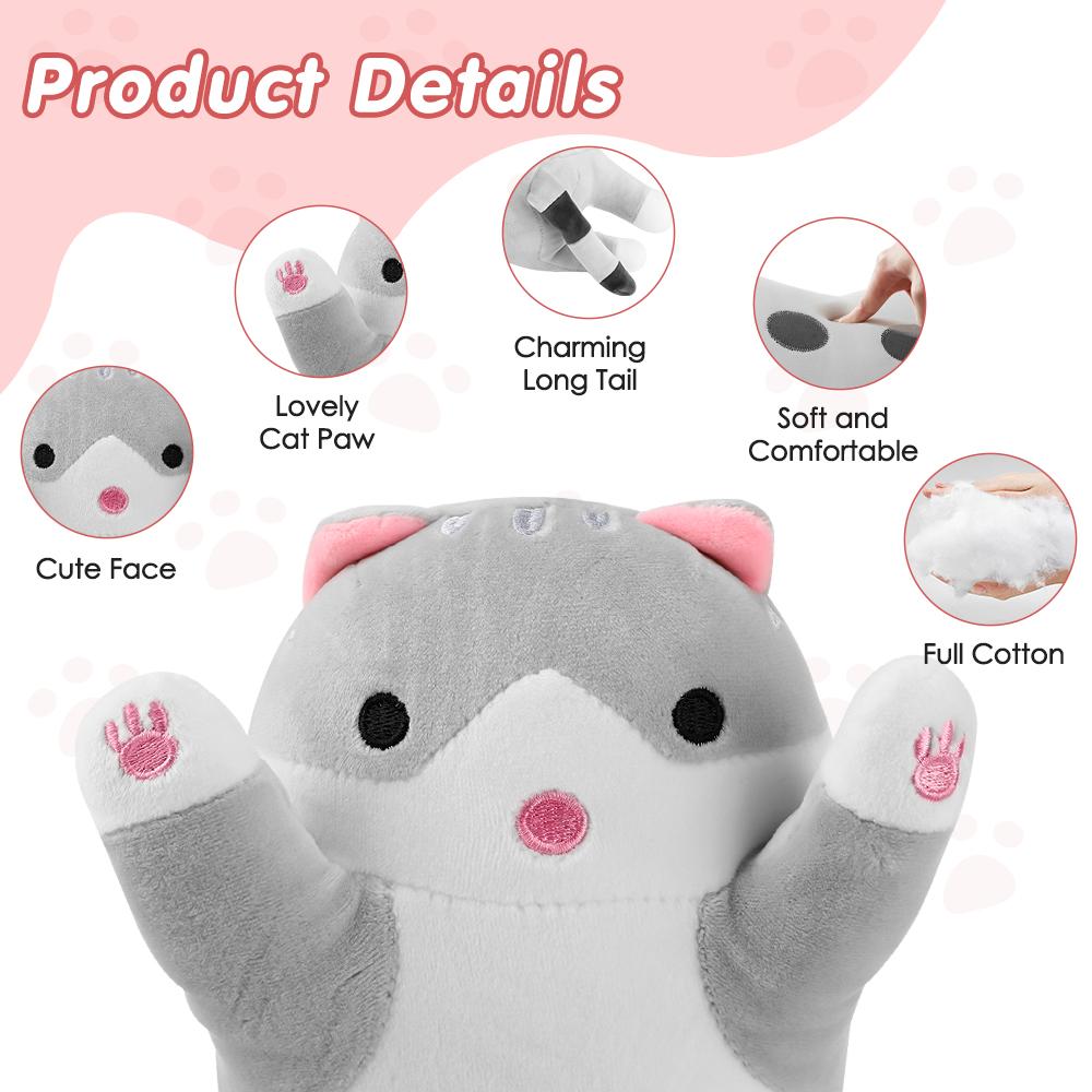 USB Heated Cat Shaped Plush Pillow 5-Level Heating Cute Animal Throwing Cushion for Back Neck Shoulder Warmth