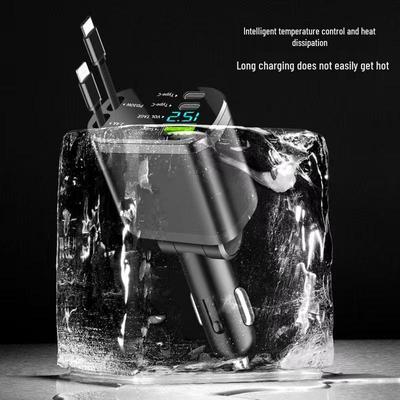 Dual-Line Retractable Car Charger with Digital Display, PD Fast Charging for Huawei & Apple.