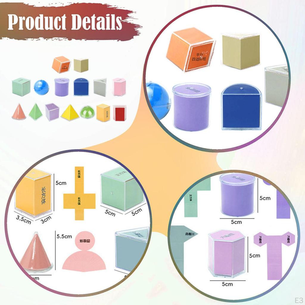 9 Pieces Geometric Solid Blocks Manipulatives Set with 3D Shapes Transparent Geometry Models