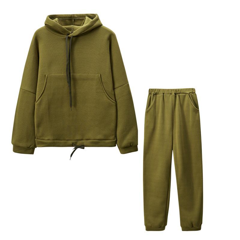 2023 Stylish European & American Spring/Autumn Solid Color Sweatshirt Casual Two-Piece Set with Large Pockets