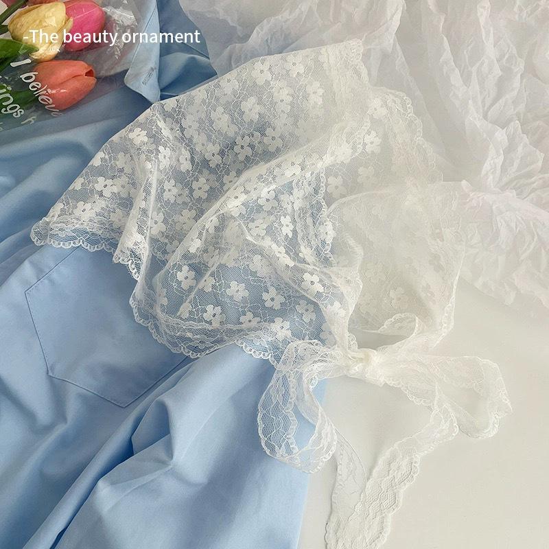 Women's French Lace Triangle Scarf: Lightweight, Breathable & Versatile Headscarf and Hair Ribbon