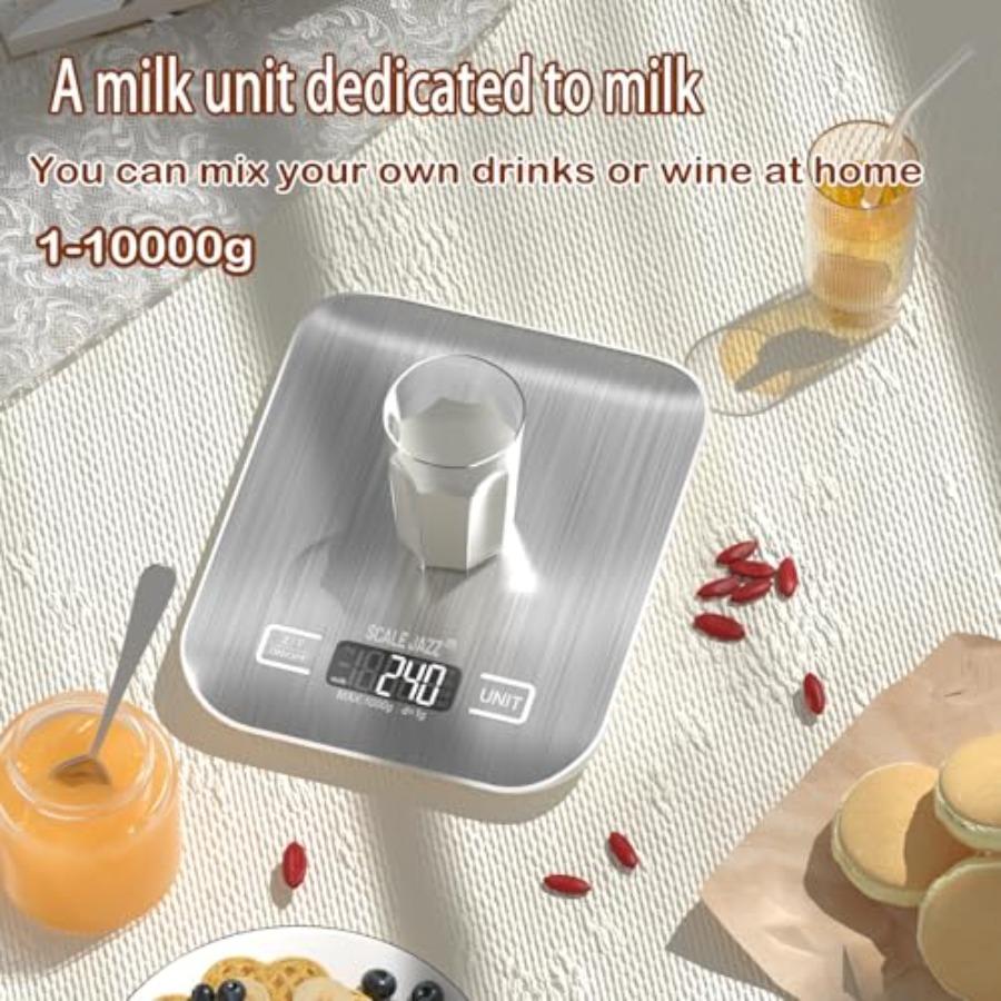 Mini Balance Numérique 10kg/22lb Balance de Cuisine Balance Alimentaire Balance à Café 6 Unités Arrêt Automatique Tare Acier Inoxydable Pile Complémentaire E