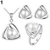 Women's Party Jewelry Set Faux Pearl Triangle Pendant Necklace Earrings Ring