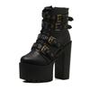 Gdgydh Women'S Goth Platform Boots Sexy Round Toe Block Heeled Shoes Buckle Strap Ankle Boots For Women Punk Style