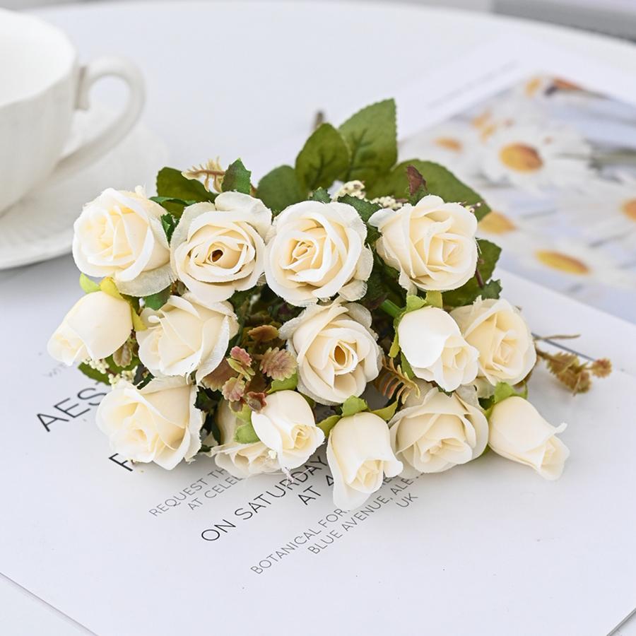 5 Forks 15 Heads Silk Artificial Flowers Rose Wedding Bridal Bouquet Festival Decoration Home Room Arrangement Flower Accessory