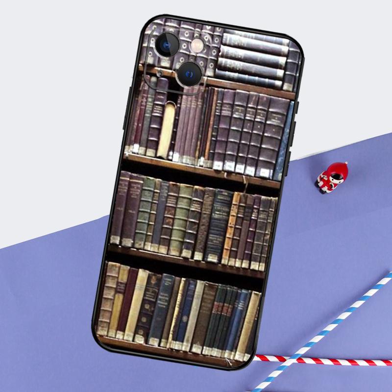 Vintage BOOK Bookworm Bookshelf Phone Case For iPhone 16 Pro 15 Pro 11 12 13 14 Pro Max Mini XR 16e 15 16 Plus Cover Shell