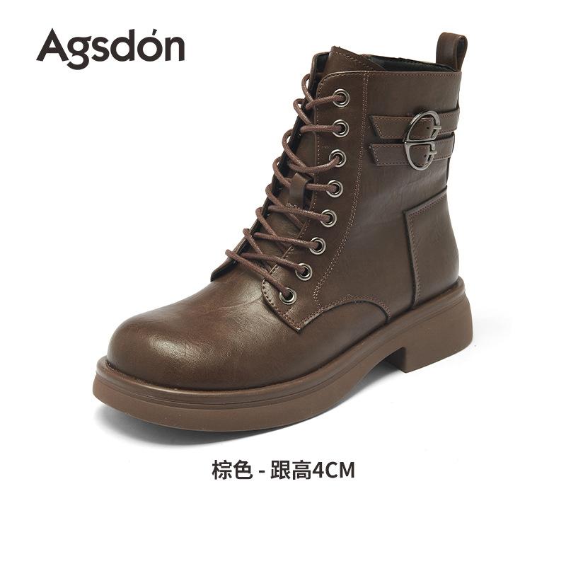 Augustine Martin Boots Women's 2025 New Autumn Brown Short Boots British Style Medium Tube Maillard Knight Boots