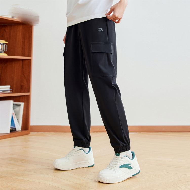 Anta Lifestyle Series Solid Color Mid-Rise Loose Fit Tapered Knit Sports Pants Men Bottoms Black 152428327-1