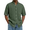 Men's Short-Sleeve Waffle-Knit Collared Shirt - Breathable Casual Button-Down Loose-Fit Top