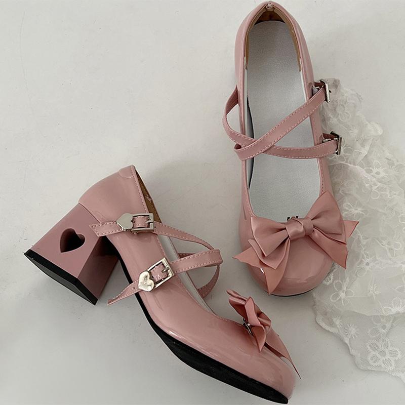 Autumn Thick Heel Women Mary Jane Shoes Elegant Butterfly-knot Party Dress Ladies Leather Pumps