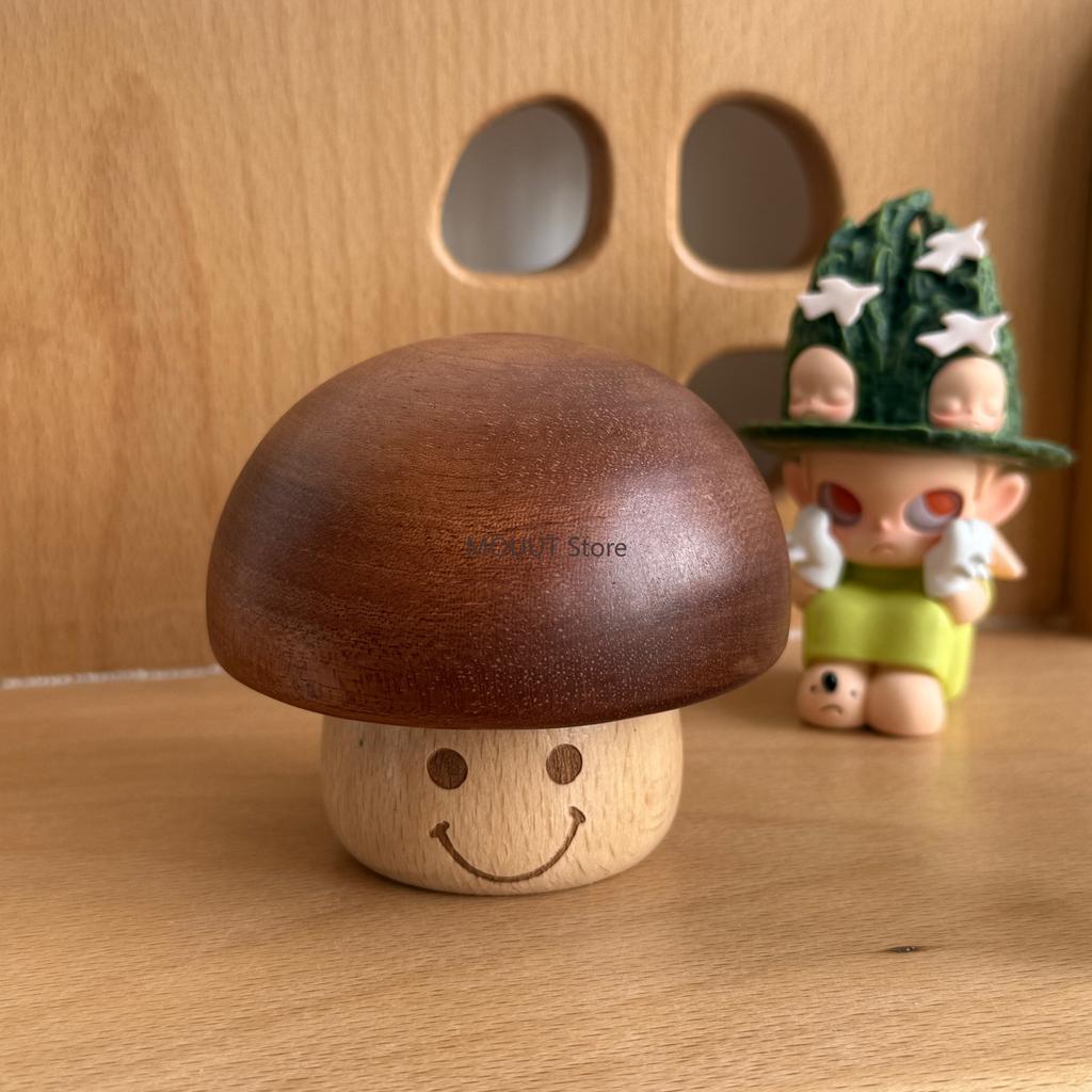 Wooden Vintage Rotatable Mushroom Music Box Miniatures Wooden Craft Decoration for Girls and Children