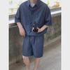 2023 Summer Men's Wash Denim Two-Piece Suit: Short-Sleeved Shirt & Half Pants Casual Set