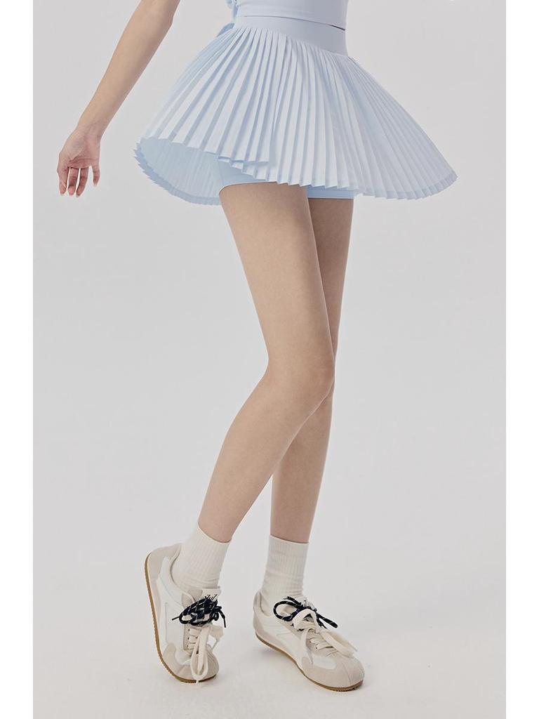 Damen Hochtaillierter Fake-Zweiteiler Plissierter Tennisrock mit Taschen