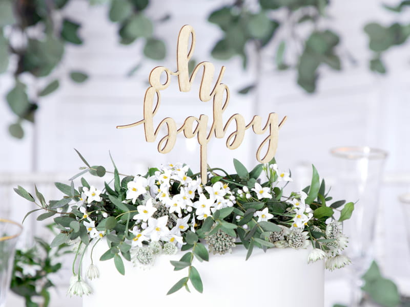 Partydeco Topper Drewniany "Oh Baby" 17Cm