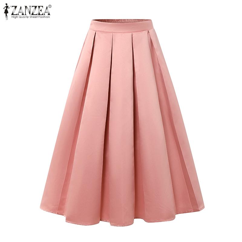 ZANZEA Womens Casual High Waist Summer Elastic Waist A-Line Skirts