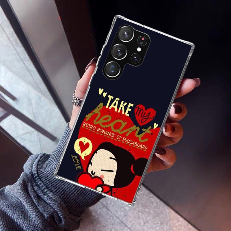 Cute Cartoon Pucca Garu Phone Case For Samsung Galaxy S23 S24 S25 Edge S26 Ultra S22 + S21 Plus S20 FE Cover Silicone Print Shel