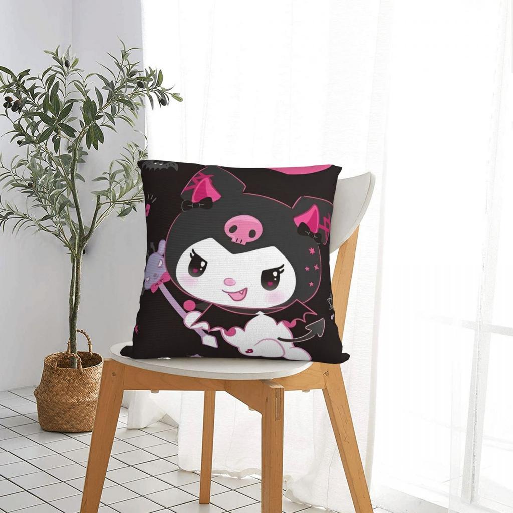 Black Kuromi Bat Skull Cartoon Square Pillow Cases Cushion Covers Funny Zippered Decor Pillowcase for Home 45x45cm