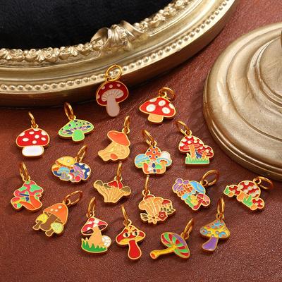 INS Style Stainless Steel Multi-Color Drip Glaze Mushroom Pendant Bracelet Necklace Set