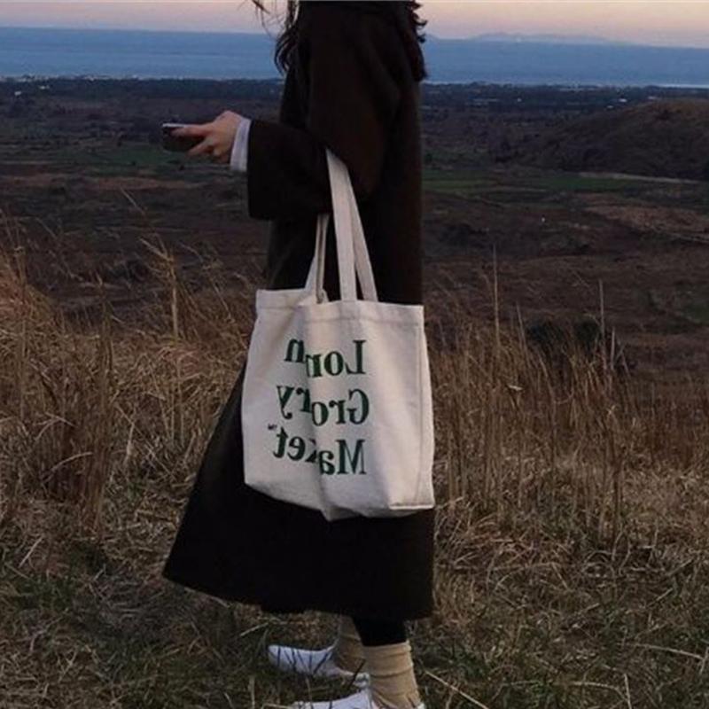 Casual Large Capacity Women'S Bag Shoulder Bags Shopper Canvas Letter Fashion Harajuku Zipper Print Street Handbags