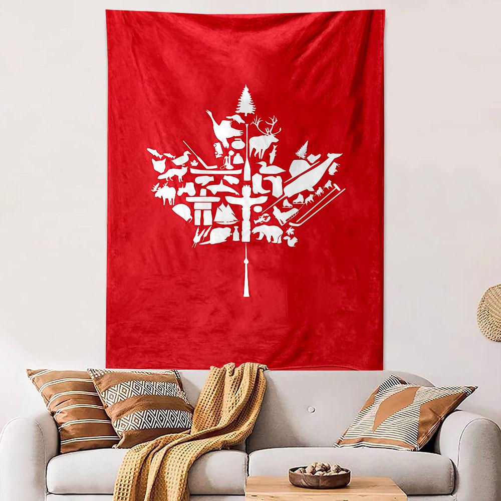 Red Maple Leaf Canada Art Tapestry Wall Hanging, Canadian Flag Poster, Patriotic Wall Decor for Bedroom Living Room Dorm