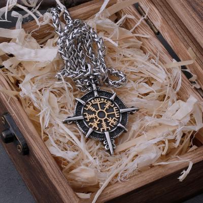 Collar de brújula Vegvisir vikingo nórdico para hombre, amuleto de señal de carretera, colgante de motorista escandinavo de acero inoxidable, regalo de joyería para hombre