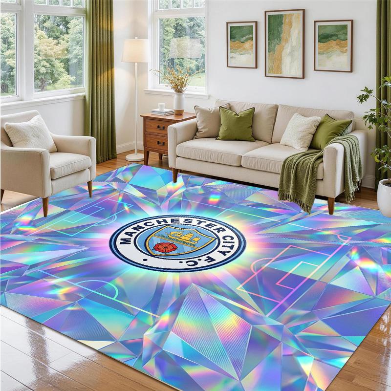 Manchester City Design Crystal Velvet Rug Soft Decorative Mat for Bedroom Entrance