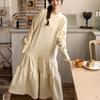 Ruffled Long Sleeve Long Dress Spring Autumn Loose Fit Tummy-Hiding Slimming A-Line Skirt