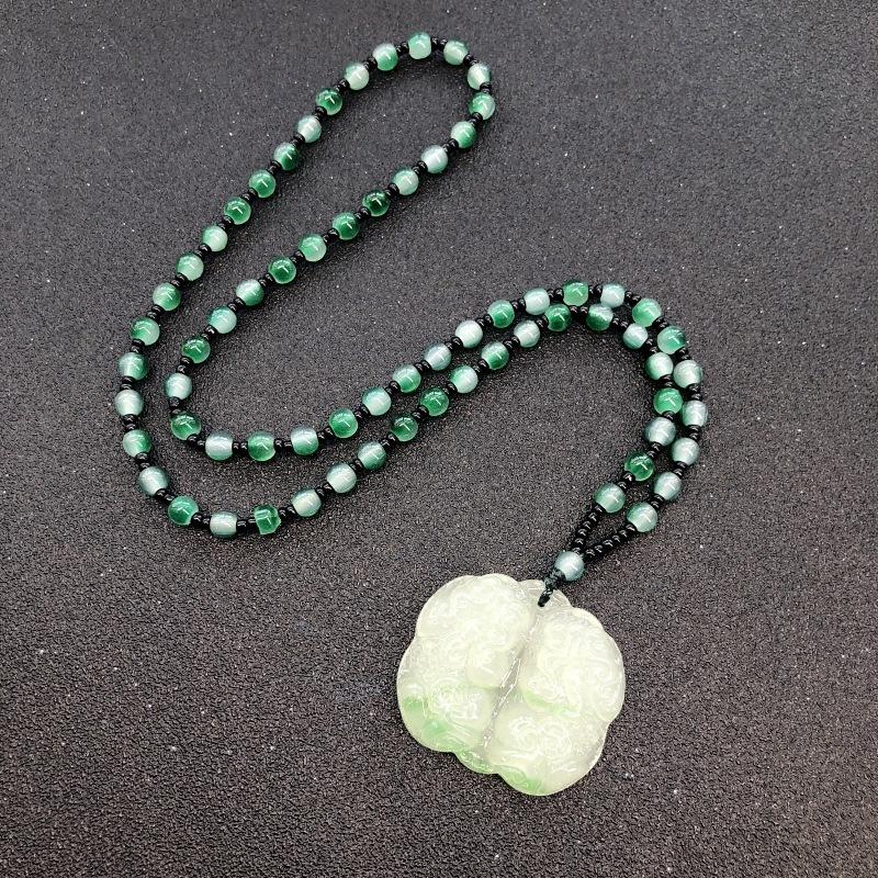 Retro eenvoudige imitatie jade lange ketting heren en dames veelzijdige trui ketting jadeiet kralen ketting hanger met sieraden