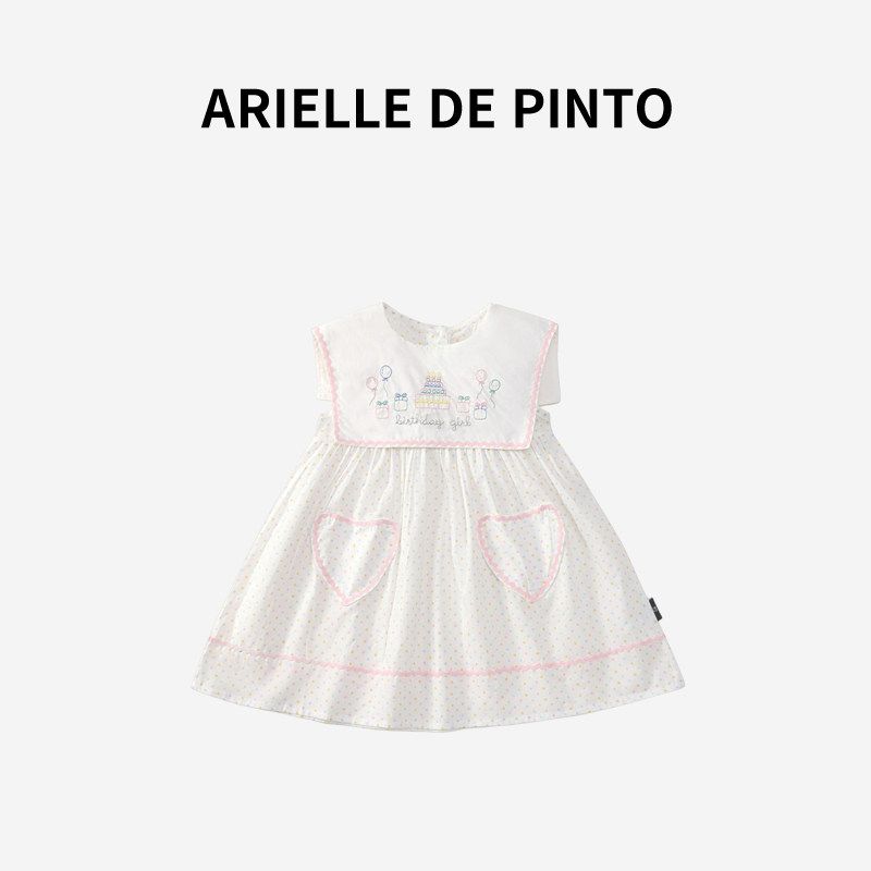French Arielle De Pinto Girls  2026 Summer Birthday Cake Embroidered Lapel Vest Dress Princess Dress Image color 140