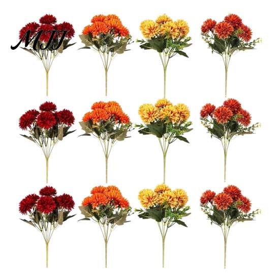 Easy Care Artificial Flowers for Seasonal Display Mums Outdoor, UV Resistant Fake Fall Chrysanthemums Exquisite Blooms Table Centerpiece Marigold